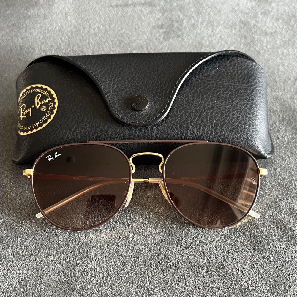 Ray-Ban Gold and Brown Aviator Sunglasses
